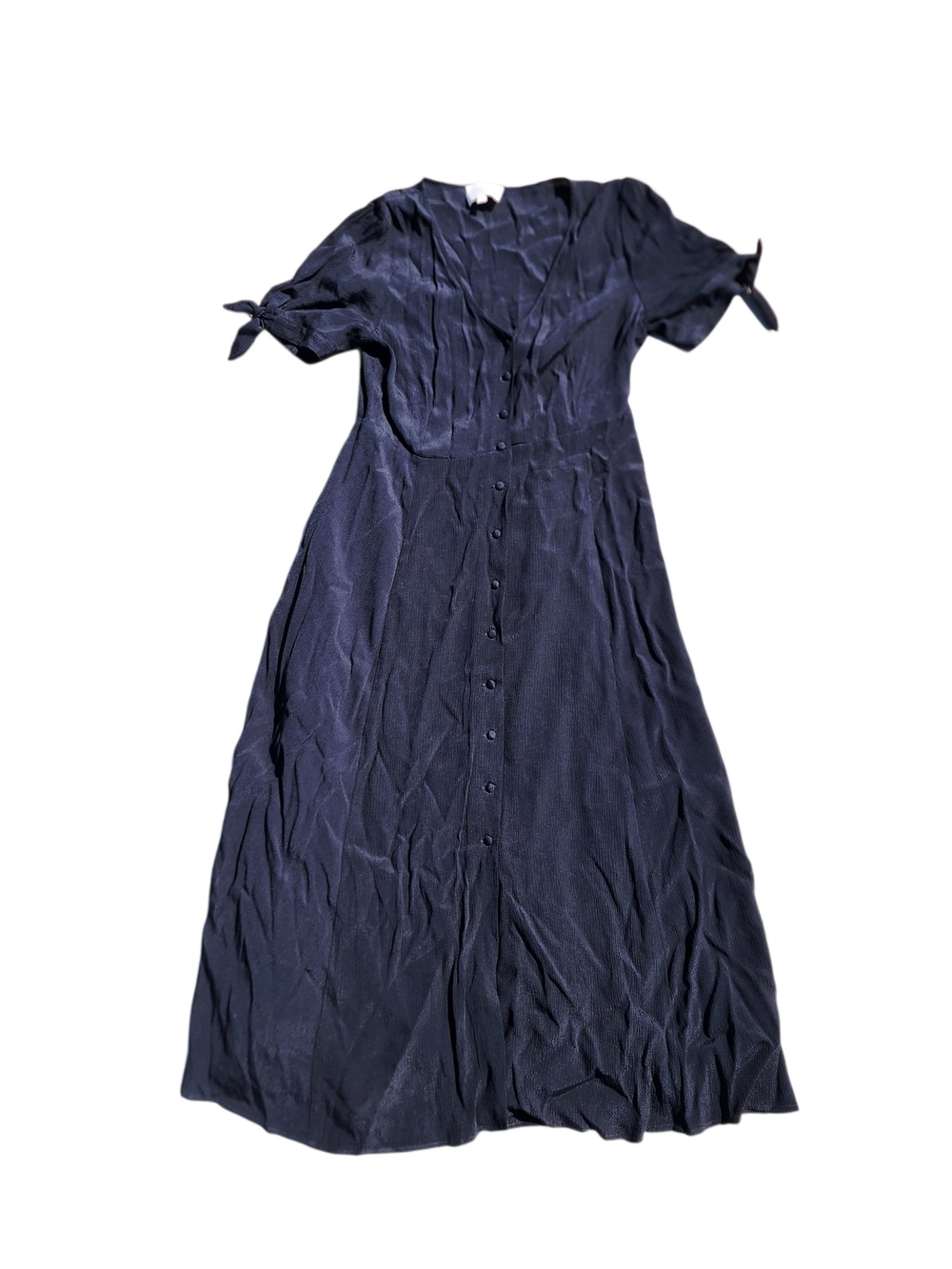 Classic Sezane Viscose Short-Sleeve Button-Front Black Dress